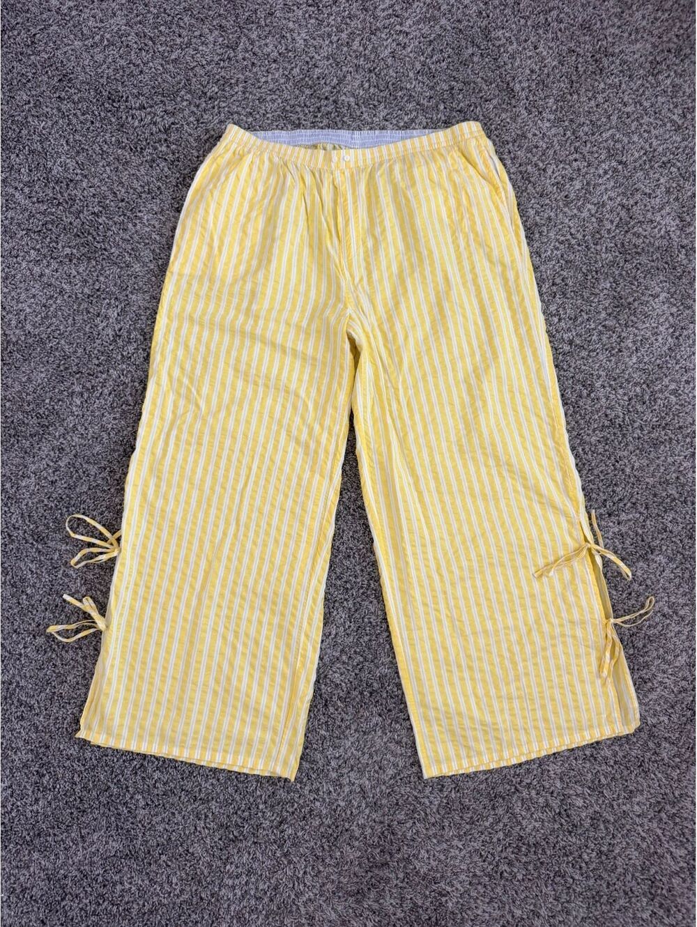 AERIE Yellow/White Striped Side Tie Pull On Sleepwear Pajama Pants Size XL
